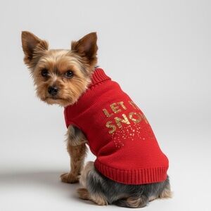 Christmas LET IT SNOW Red Gold Glitter Knit Sweater